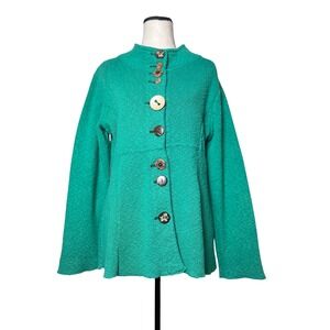 Willow Kelly Green Cotton Cardigan Jacket Unique Button Front Medium Art To Wear